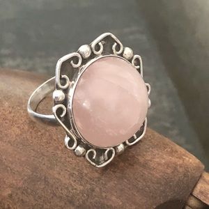 Whimsical, sterling silver and rose quartz ring